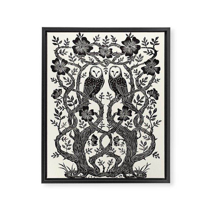 Rose Owls Framed Canvas Print Gallery Image 1