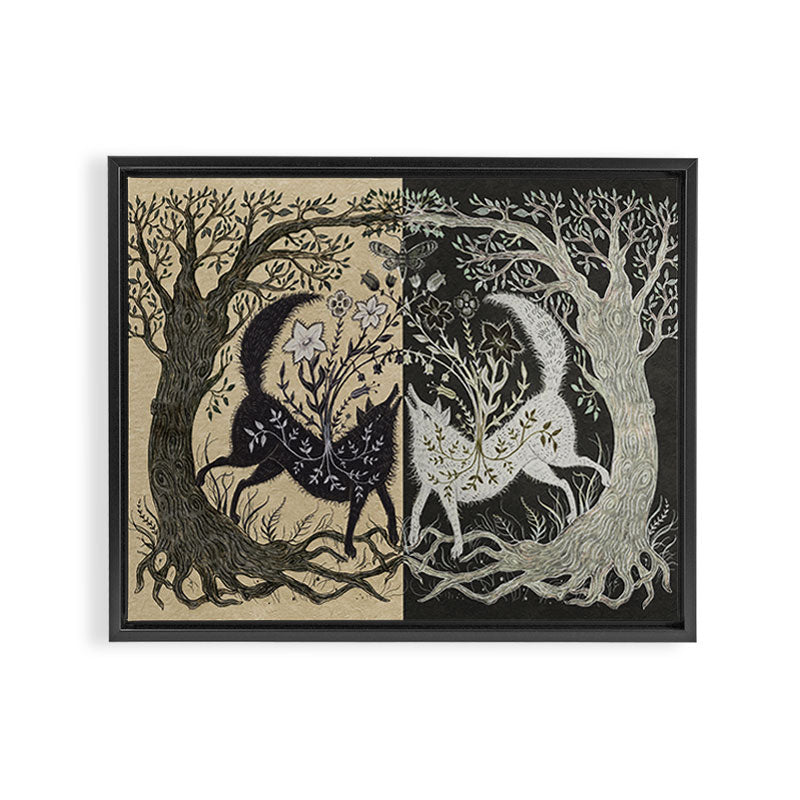 Two Wolves Meeting Framed Canvas Print Gallery Image 3