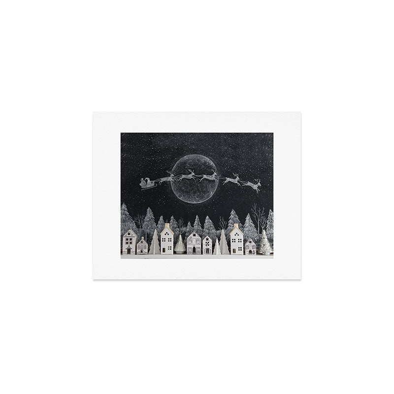 Christmas Village Chalkboard Santa & Reindeer Art Print Gallery Image 1