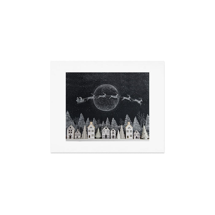 Christmas Village Chalkboard Santa & Reindeer Art Print Gallery Image 1