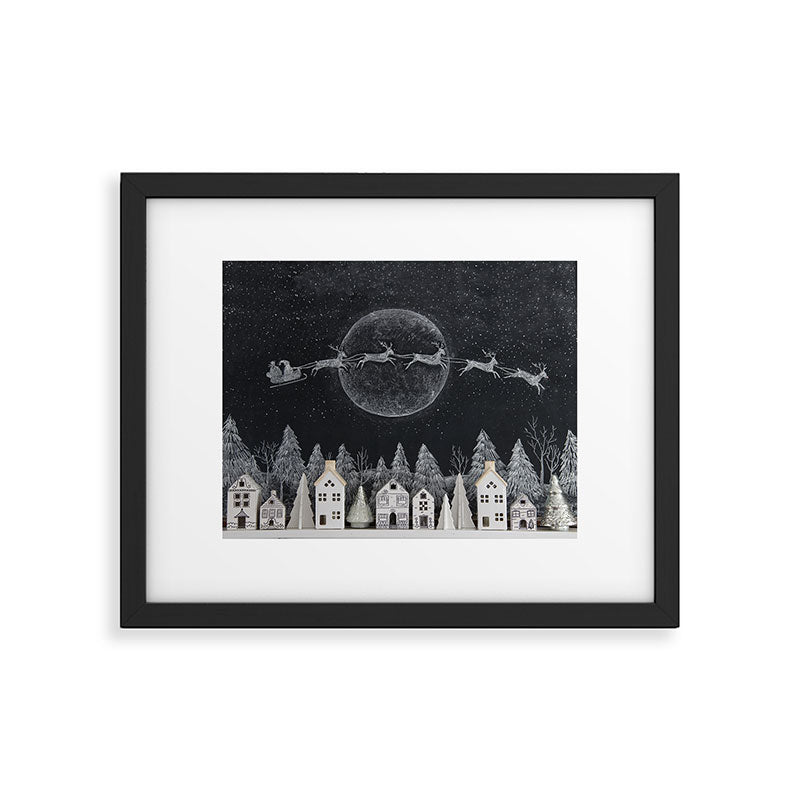 Christmas Village Chalkboard Santa & Reindeer Framed Art Print Gallery Image 5