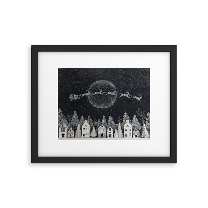 Christmas Village Chalkboard Santa & Reindeer Framed Art Print Gallery Image 1