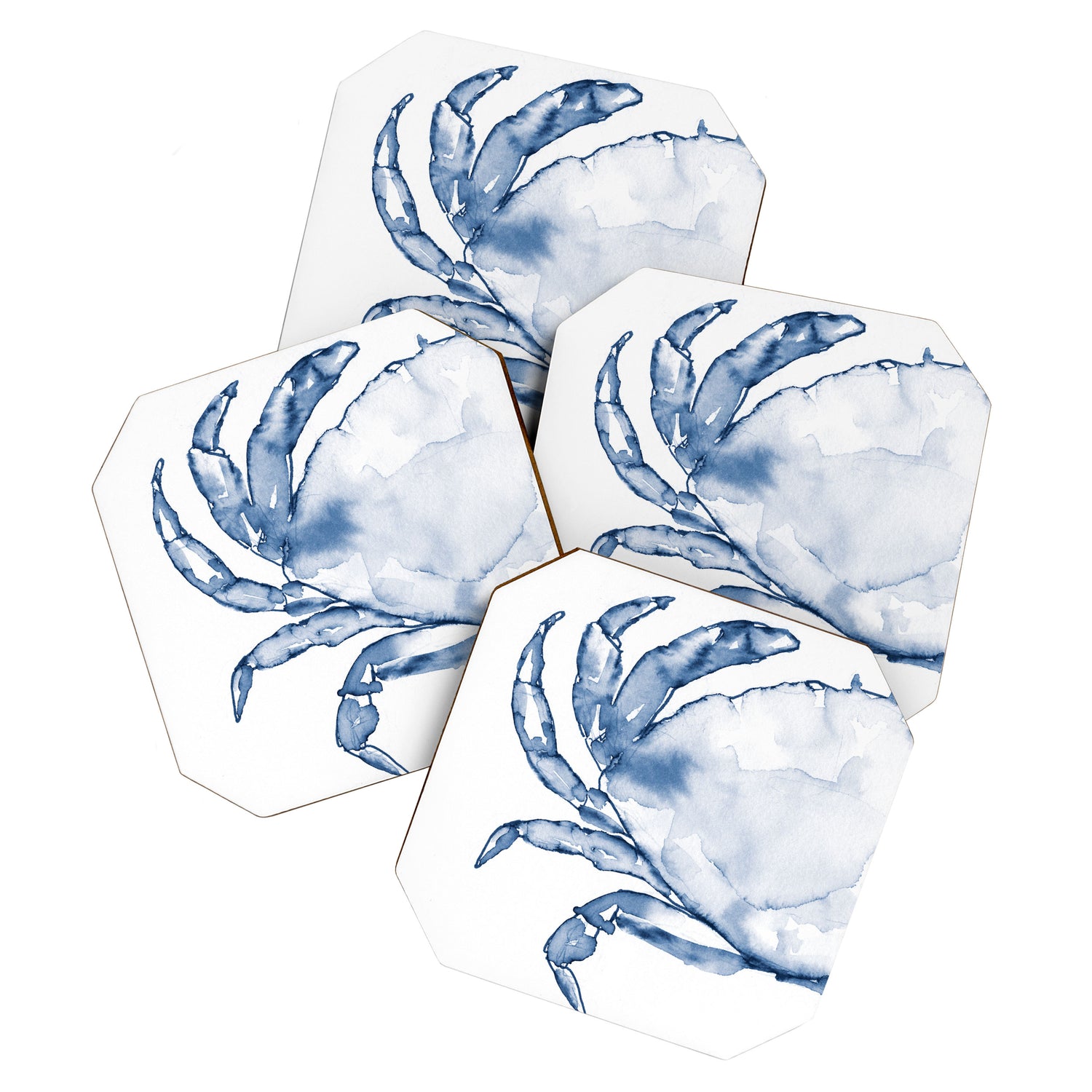 Coastal Crab in Watercolor, Navy Blue (Left Half in Set) Coaster Gallery Image 1