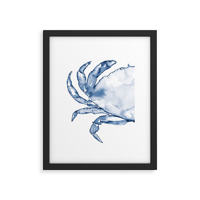 Coastal Crab in Watercolor, Navy Blue (Left Half in Set) Framed Art Print Gallery Image 6