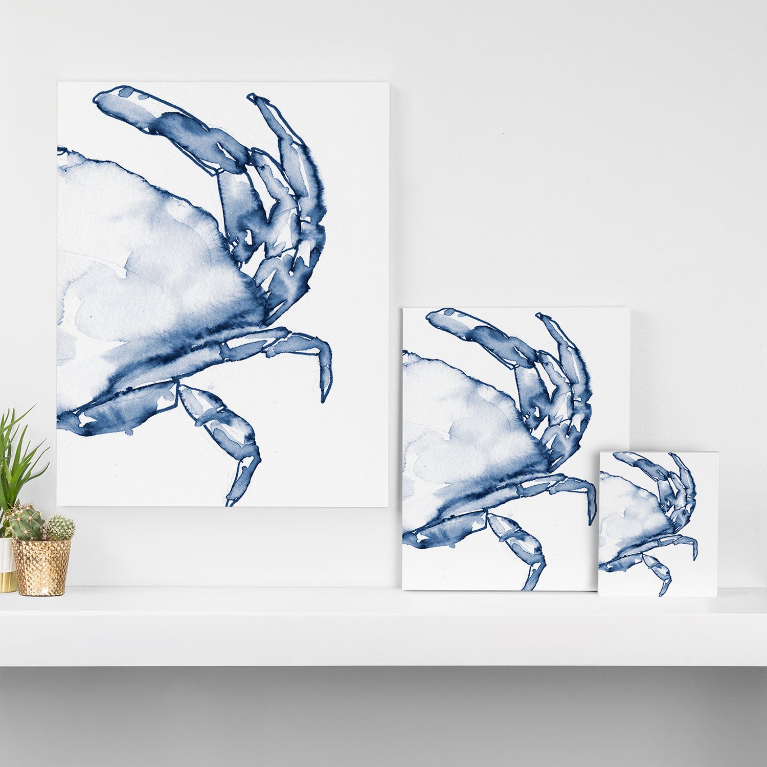 Coastal Crab in Watercolor, Navy Blue (Right Half in Set) Canvas Print Gallery Image 3