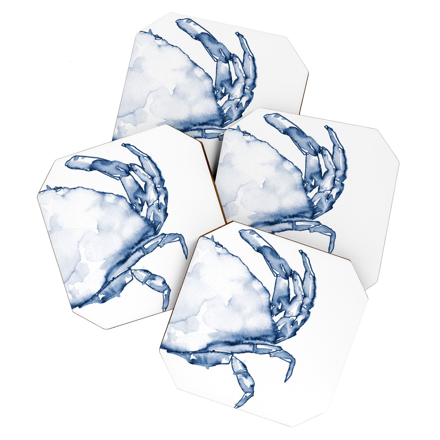 Coastal Crab in Watercolor, Navy Blue (Right Half in Set) Coaster Gallery Image 1