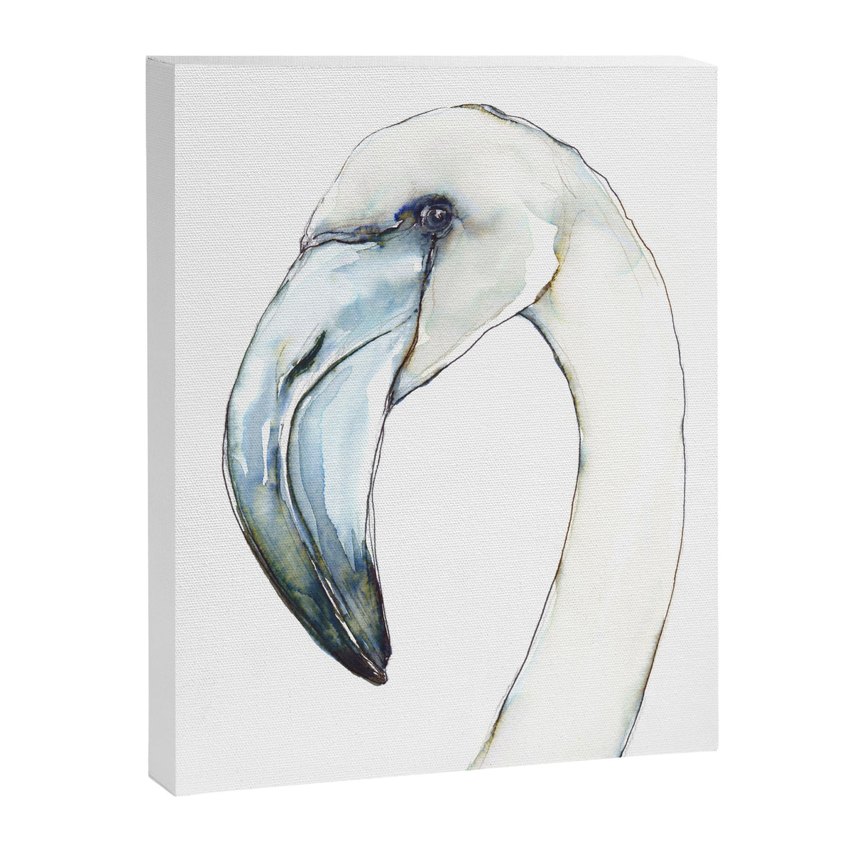 Flamingo Portrait in Blue and Ivory Canvas Print Gallery Image 6