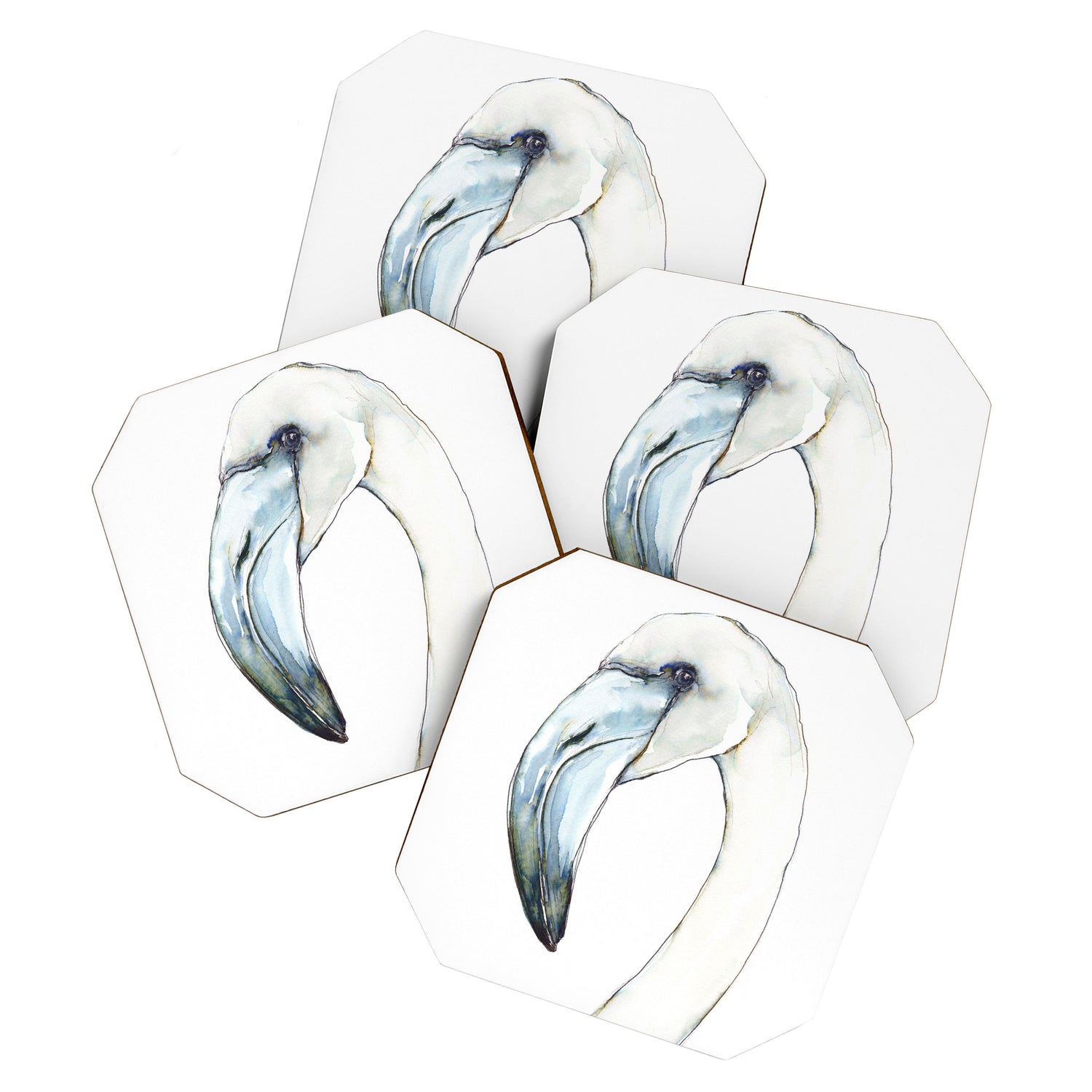 Flamingo Portrait in Blue and Ivory Coaster Gallery Image 1