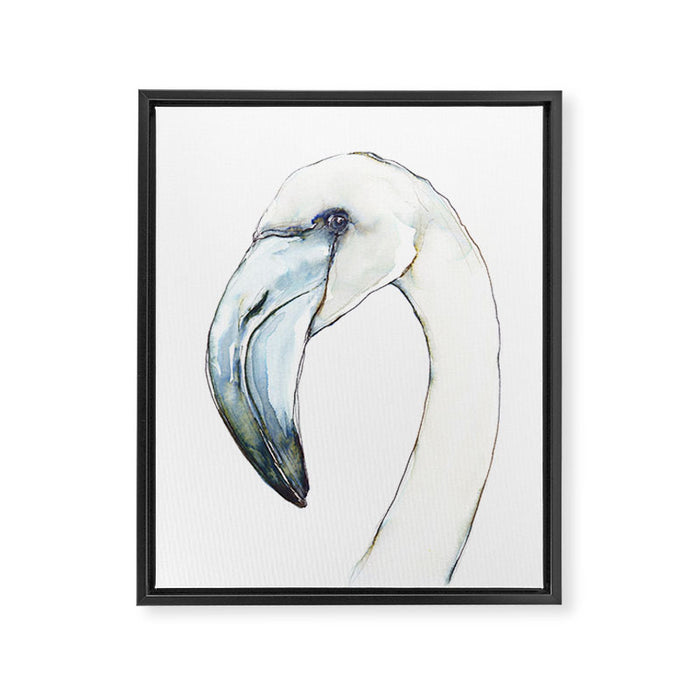 Flamingo Portrait in Blue and Ivory Framed Canvas Print Gallery Image 1