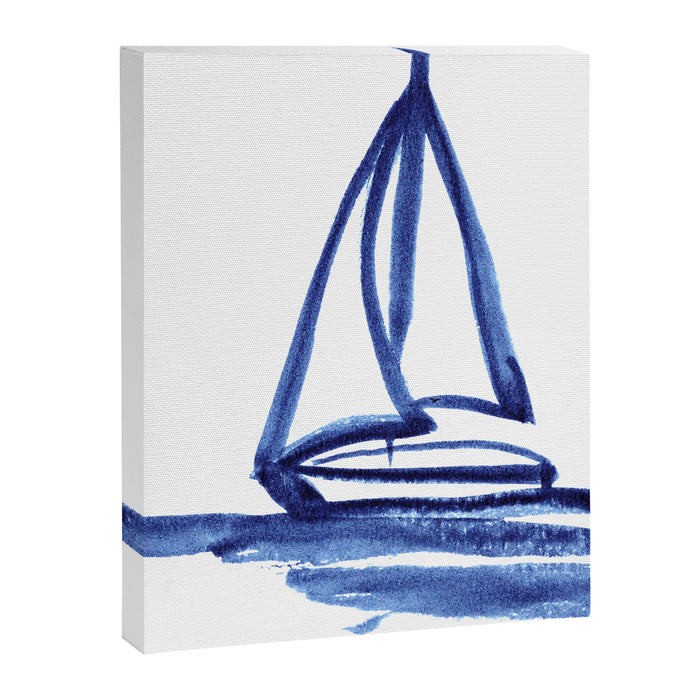 Sailboat in Blue Ink (Second in Set of Three) Canvas Print Gallery Image 1