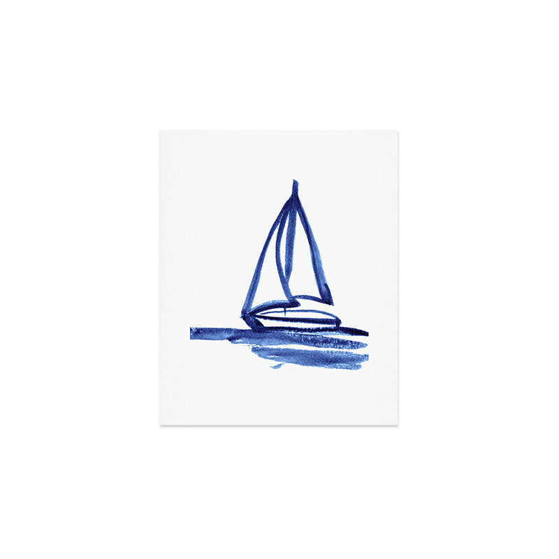 Sailboat in Blue Ink (Second in Set of Three) Art Print Gallery Image 1