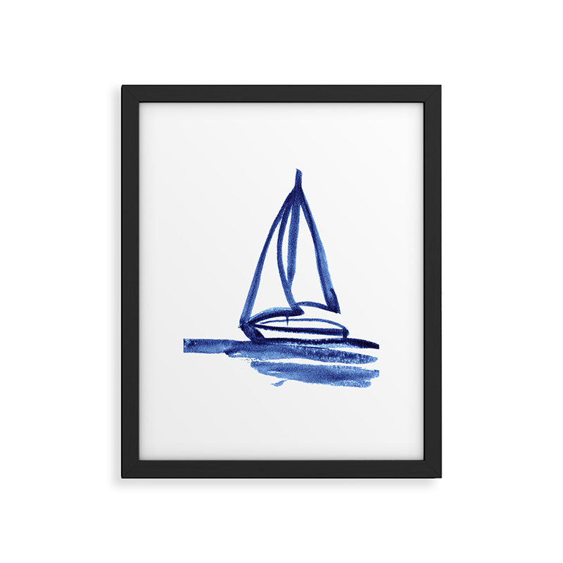 Sailboat in Blue Ink (Second in Set of Three) Framed Art Print Gallery Image 6