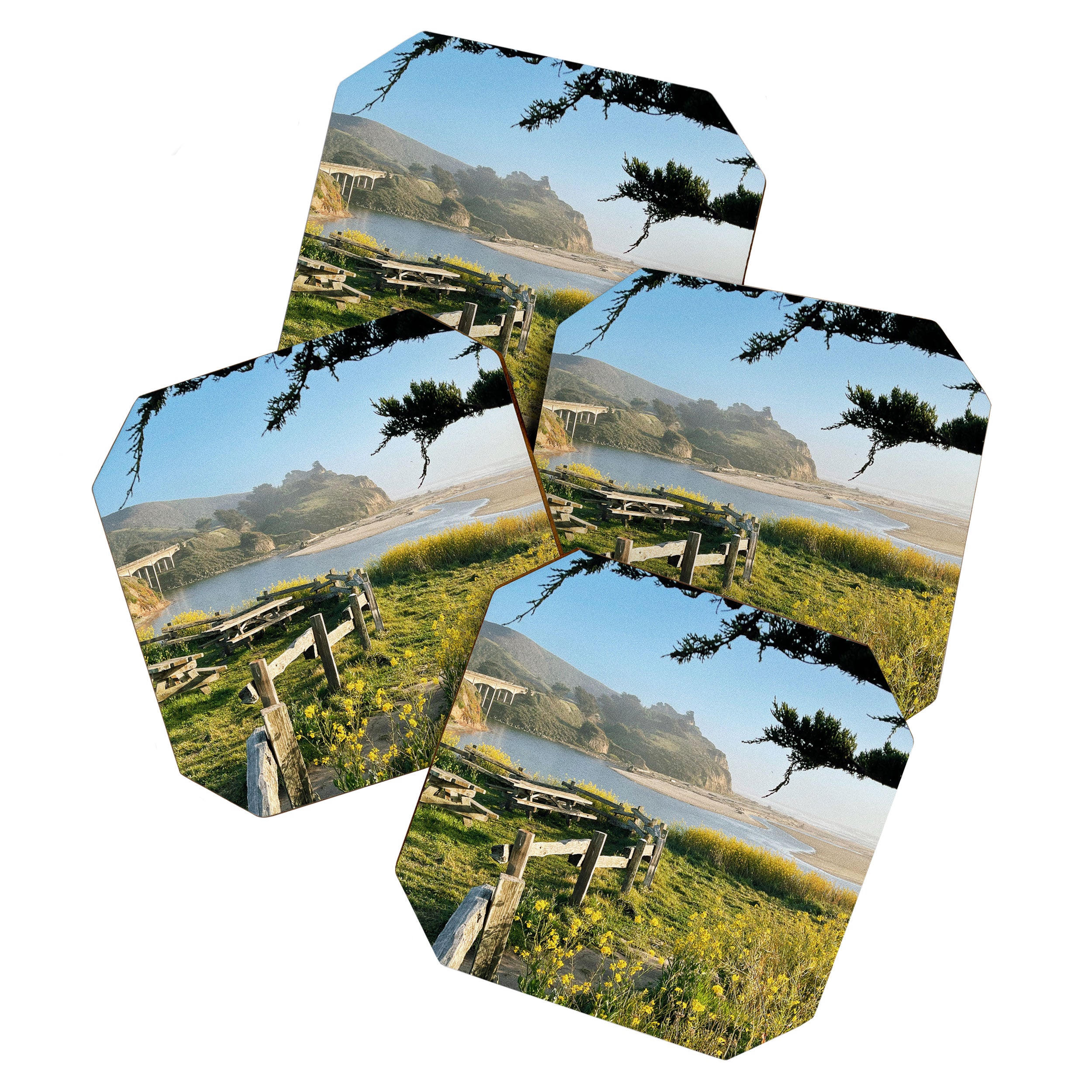 Coastal California Sunset With Wildflowers Coaster Gallery Image 1