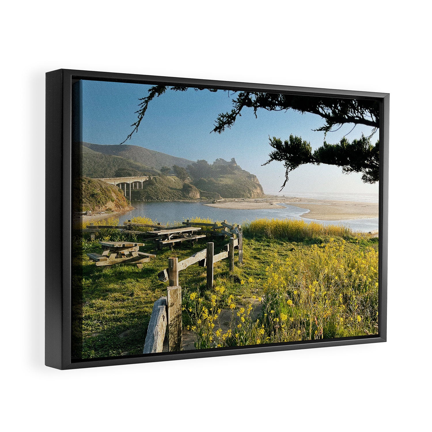 Coastal California Sunset With Wildflowers Framed Canvas Print Gallery Image 2