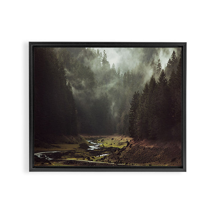 Foggy Forest Creek Framed Canvas Print Gallery Image 1