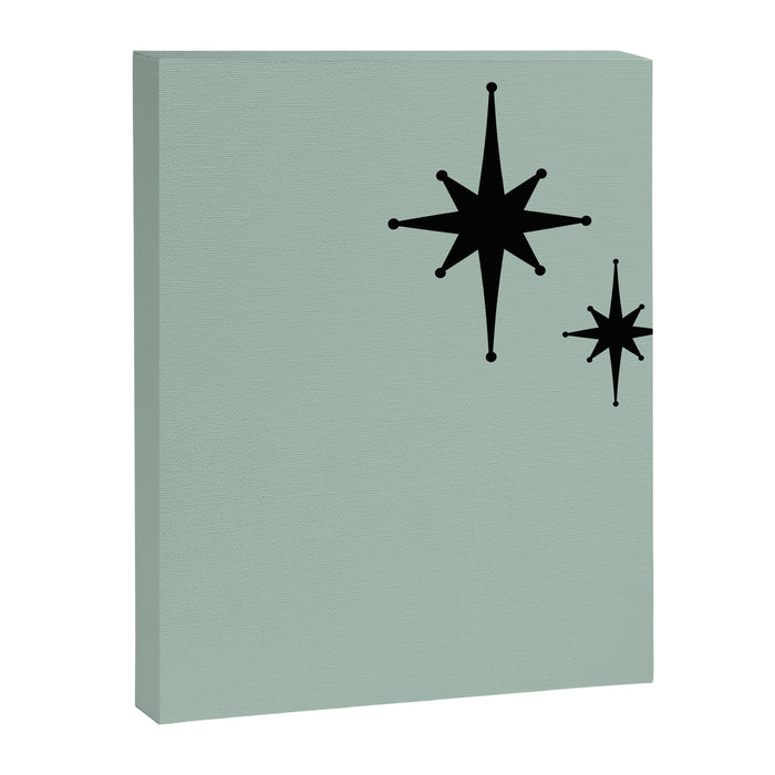 1950s Atomic Age Minimalist Starburst Pair in Black and 50s Celadon Teal Solid Canvas Print Gallery Image 1