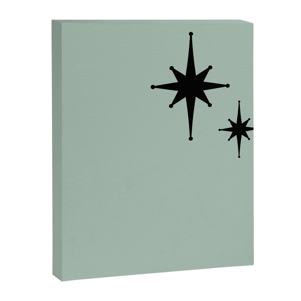 1950s Atomic Age Minimalist Starburst Pair in Black and 50s Celadon Teal Solid Canvas Print Gallery Image 6