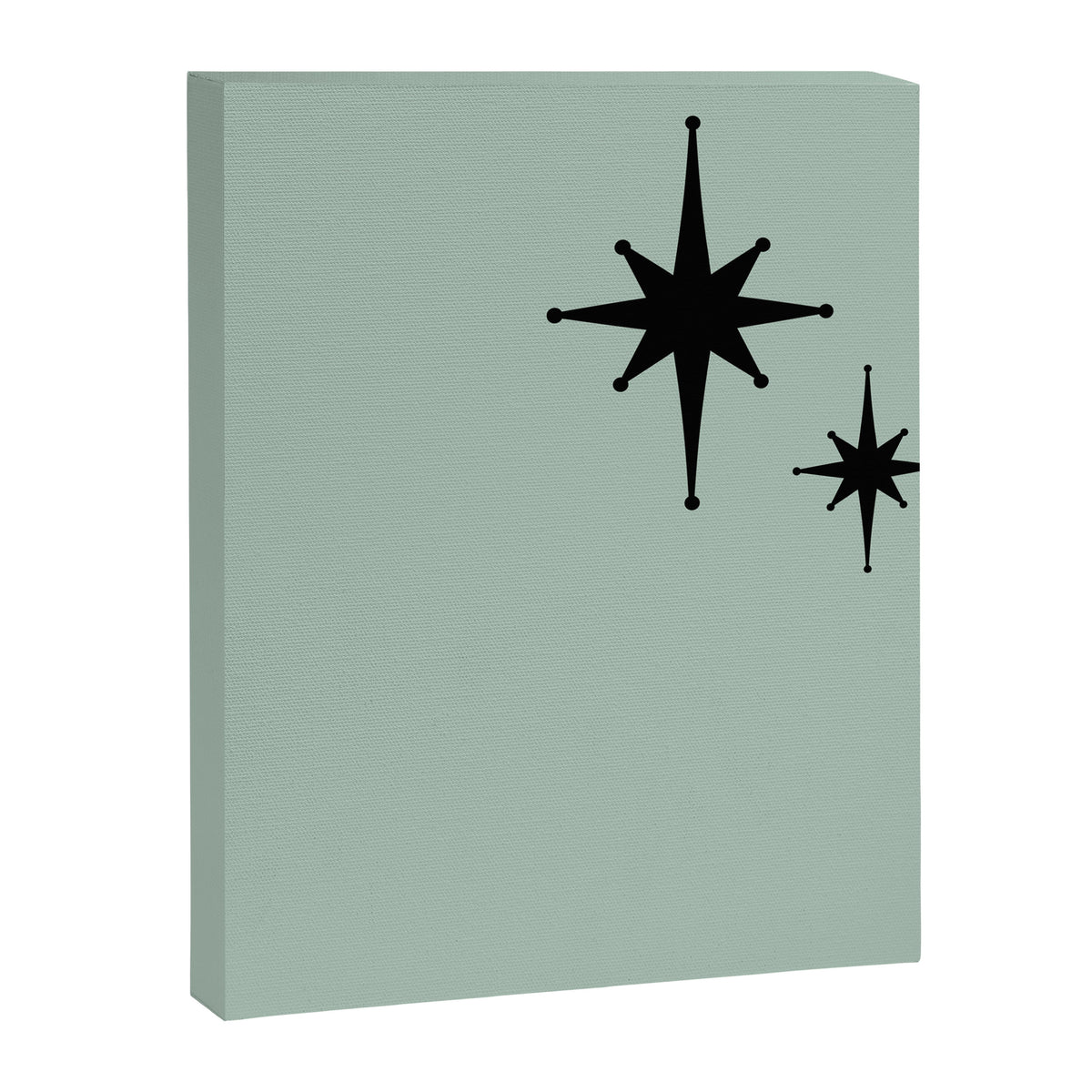 1950s Atomic Age Minimalist Starburst Pair in Black and 50s Celadon Teal Solid Canvas Print Gallery Image 6