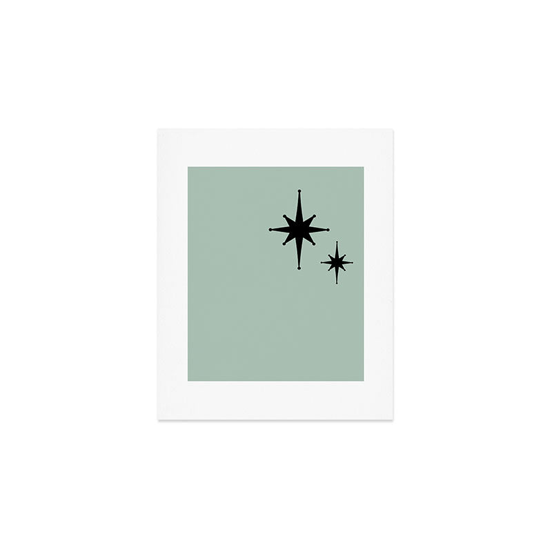 1950s Atomic Age Minimalist Starburst Pair in Black and 50s Celadon Teal Solid Art Print Gallery Image 1