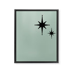 1950s Atomic Age Minimalist Starburst Pair in Black and 50s Celadon Teal Solid Framed Canvas Print Gallery Image 6