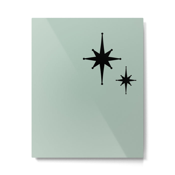 1950s Atomic Age Minimalist Starburst Pair in Black and 50s Celadon Teal Solid Metal Print Gallery Image 1