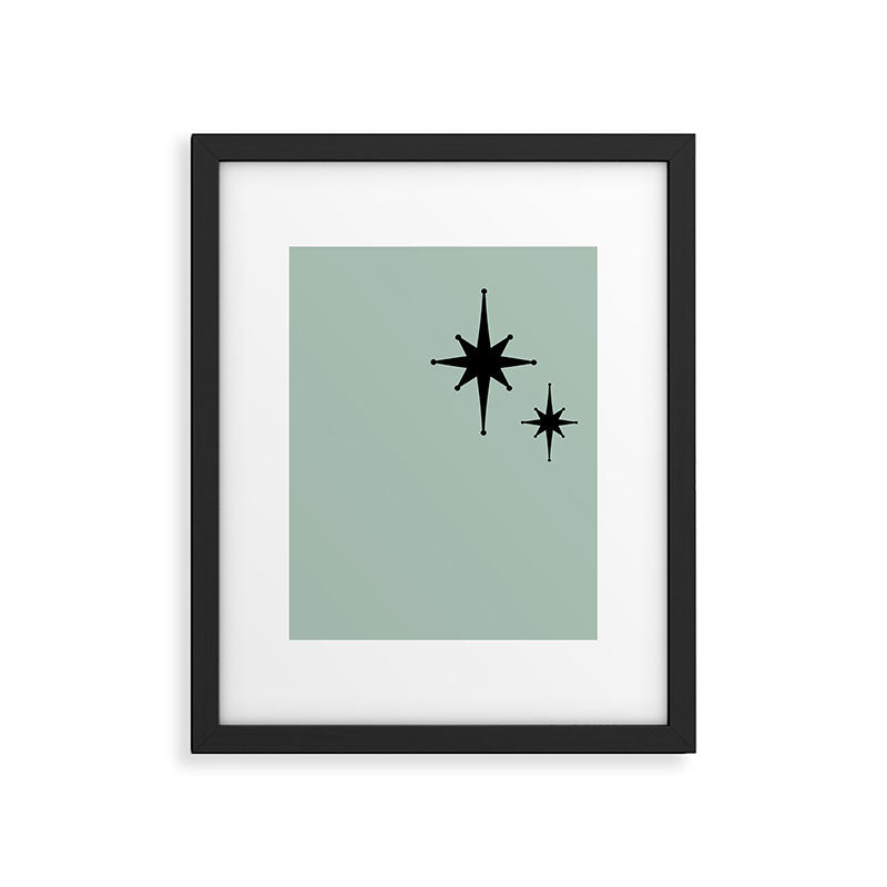 1950s Atomic Age Minimalist Starburst Pair in Black and 50s Celadon Teal Solid Framed Art Print Gallery Image 5