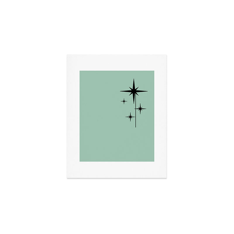1950s Atomic Age Retro Starbursts in Aqua Mint and Black Art Print Gallery Image 1