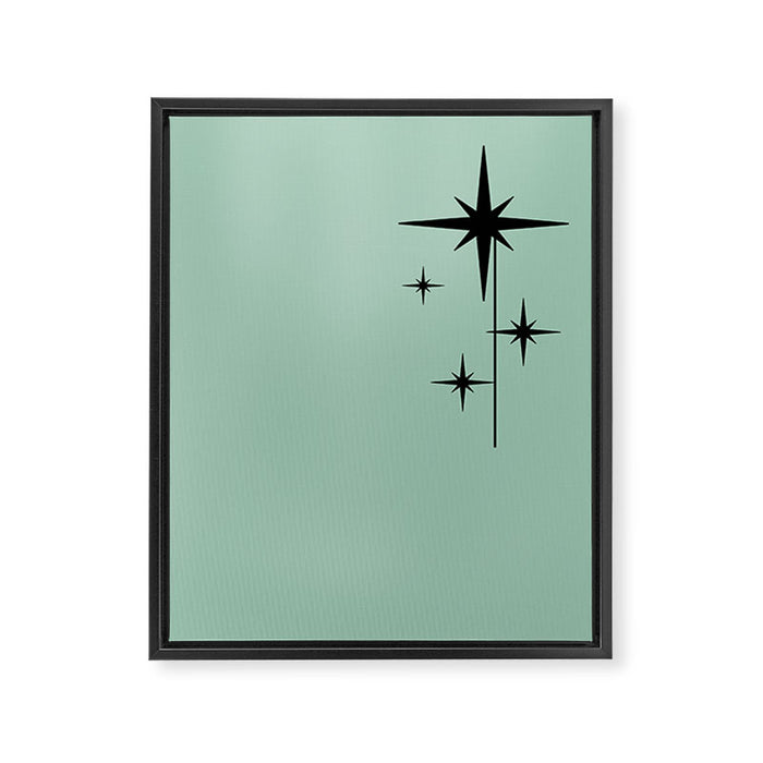 1950s Atomic Age Retro Starbursts in Aqua Mint and Black Framed Canvas Print Gallery Image 1