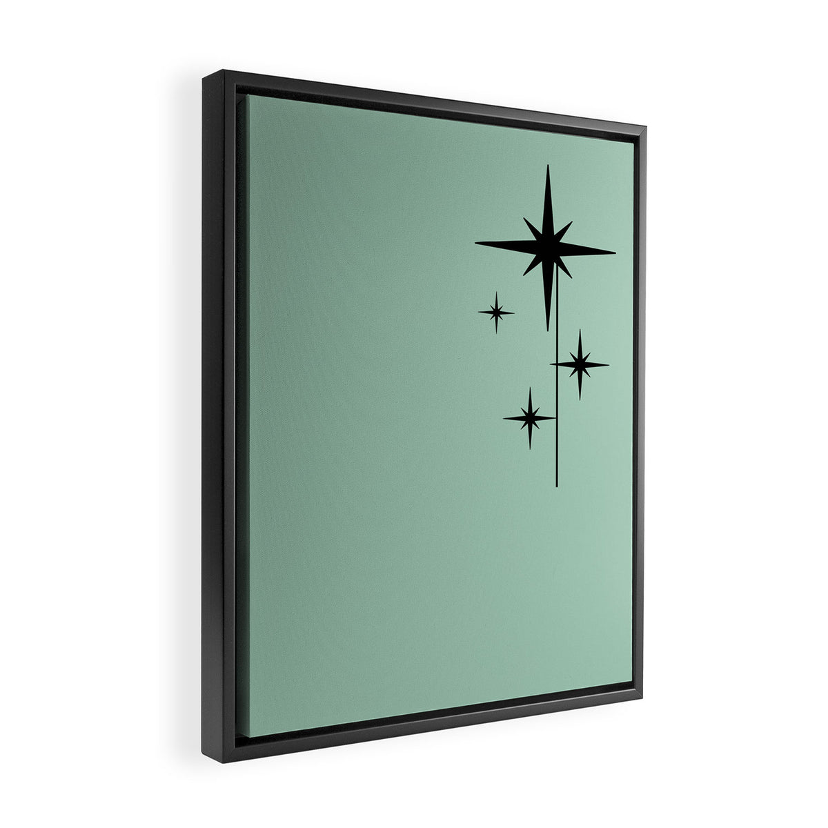 1950s Atomic Age Retro Starbursts in Aqua Mint and Black Framed Canvas Print Gallery Image 2