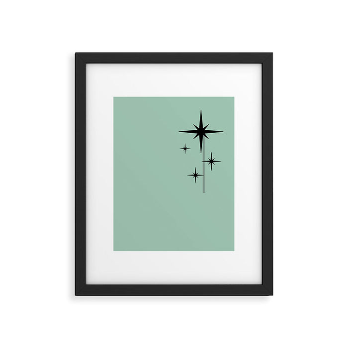 1950s Atomic Age Retro Starbursts in Aqua Mint and Black Framed Art Print Gallery Image 1