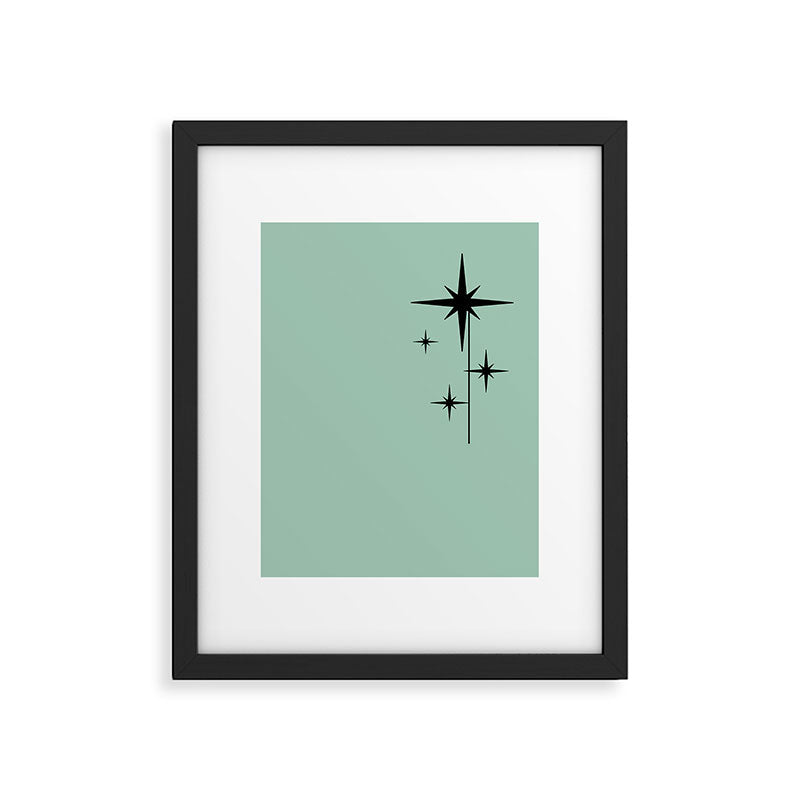 1950s Atomic Age Retro Starbursts in Aqua Mint and Black Framed Art Print Gallery Image 6