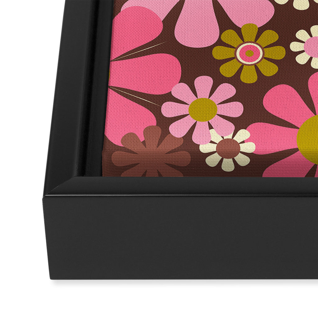 60s 70s Retro Floral Garden Cheerful Flower Pattern in Brown Pink Avocado Framed Canvas Print Gallery Image 3