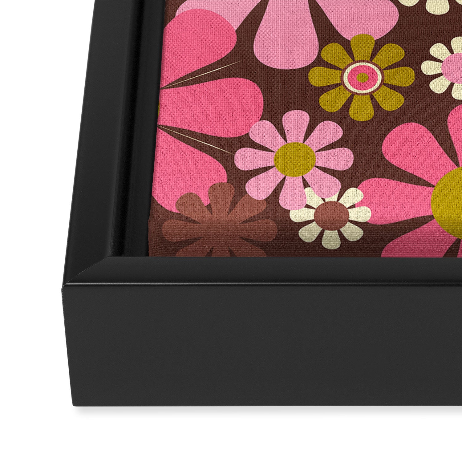 60s 70s Retro Floral Garden Cheerful Flower Pattern in Brown Pink Avocado Framed Canvas Print Gallery Image 3