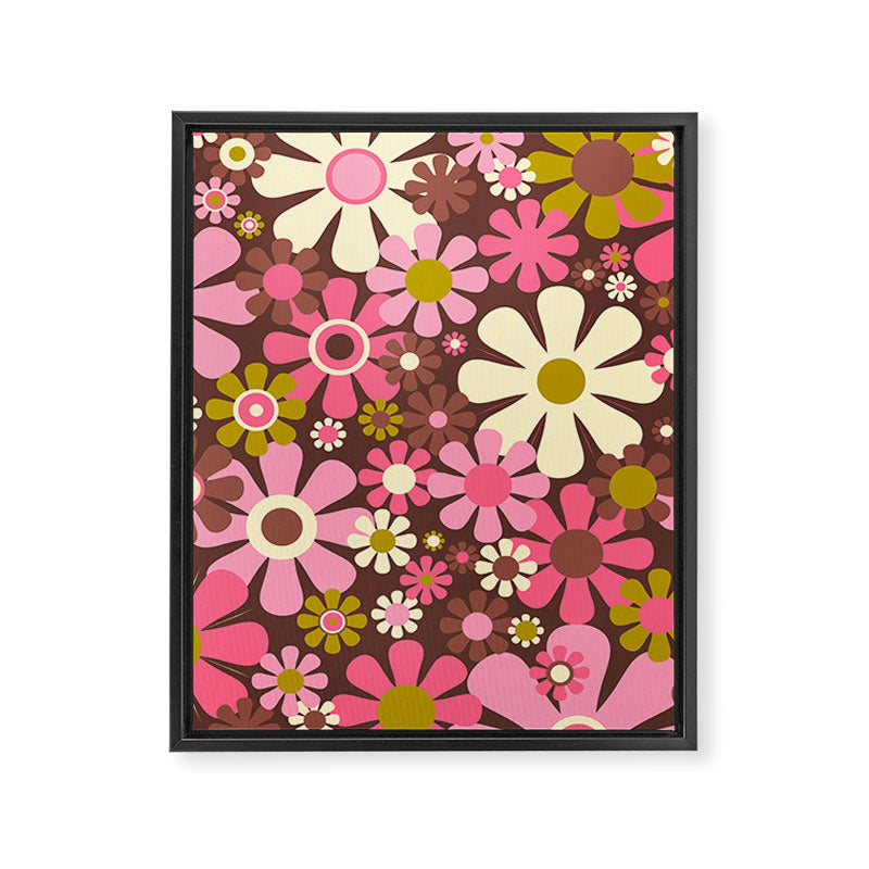 60s 70s Retro Floral Garden Cheerful Flower Pattern in Brown Pink Avocado Framed Canvas Print Gallery Image 8