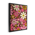 60s 70s Retro Floral Garden Cheerful Flower Pattern in Brown Pink Avocado Framed Canvas Print Gallery Image 2