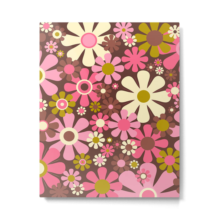 60s 70s Retro Floral Garden Cheerful Flower Pattern in Brown Pink Avocado Metal Print Gallery Image 1
