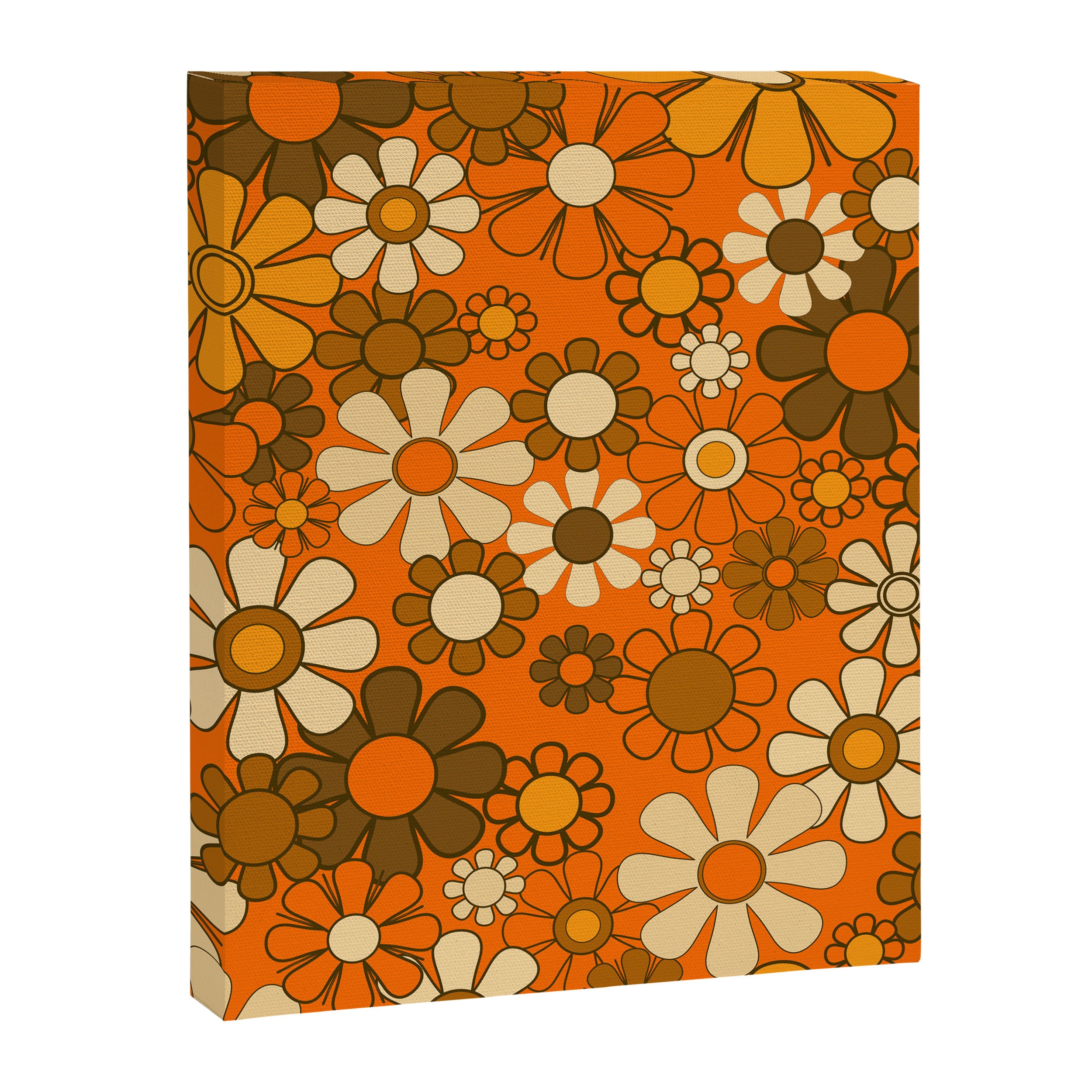 70s Retro Floral Pattern Groovy Garden Flowers in Orange and Brown Canvas Print Gallery Image 8