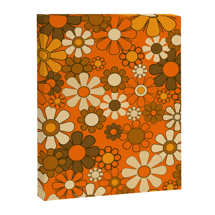 70s Retro Floral Pattern Groovy Garden Flowers in Orange and Brown Canvas Print Gallery Image 1