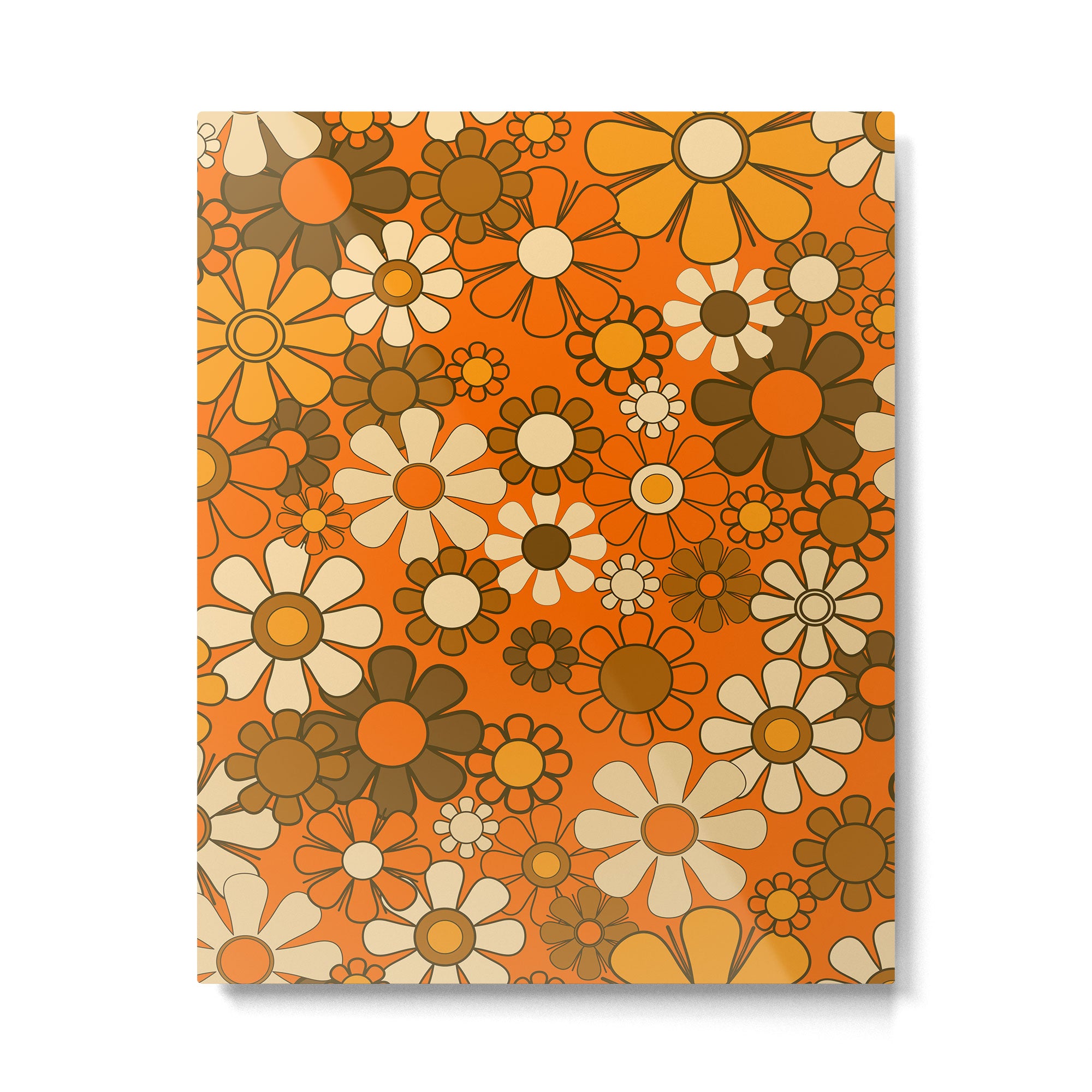 70s Retro Floral Pattern Groovy Garden Flowers in Orange and Brown Metal Print Gallery Image 6