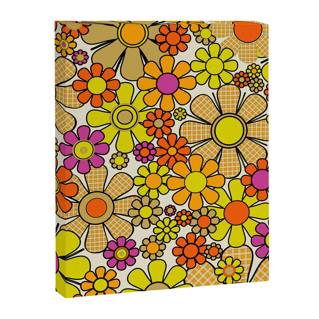 70s Retro Flowers Gingham Floral Pattern Orange Yellow Cream Canvas Print Gallery Image 8