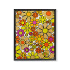70s Retro Flowers Gingham Floral Pattern Orange Yellow Cream Framed Canvas Print Gallery Image 8