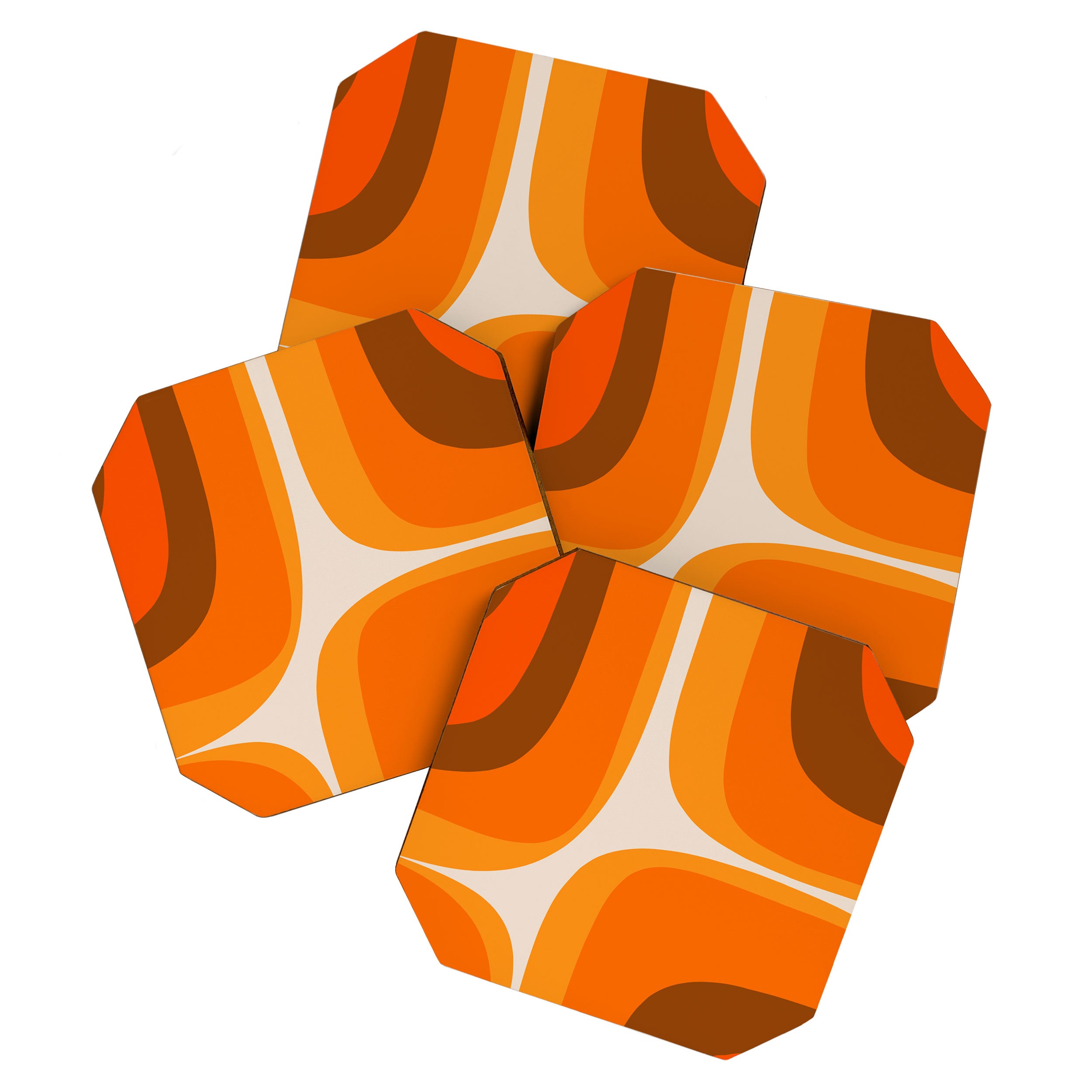 70s Retro Groove Minimalist Mid Century Modern Abstract in 1970s Brown and Orange Coaster Gallery Image 1