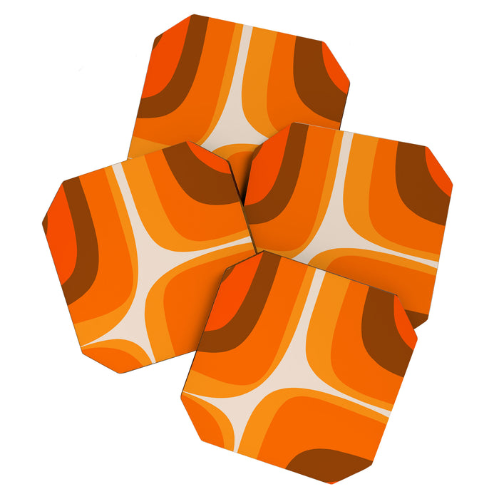 70s Retro Groove Minimalist Mid Century Modern Abstract in 1970s Brown and Orange Coaster Gallery Image 1
