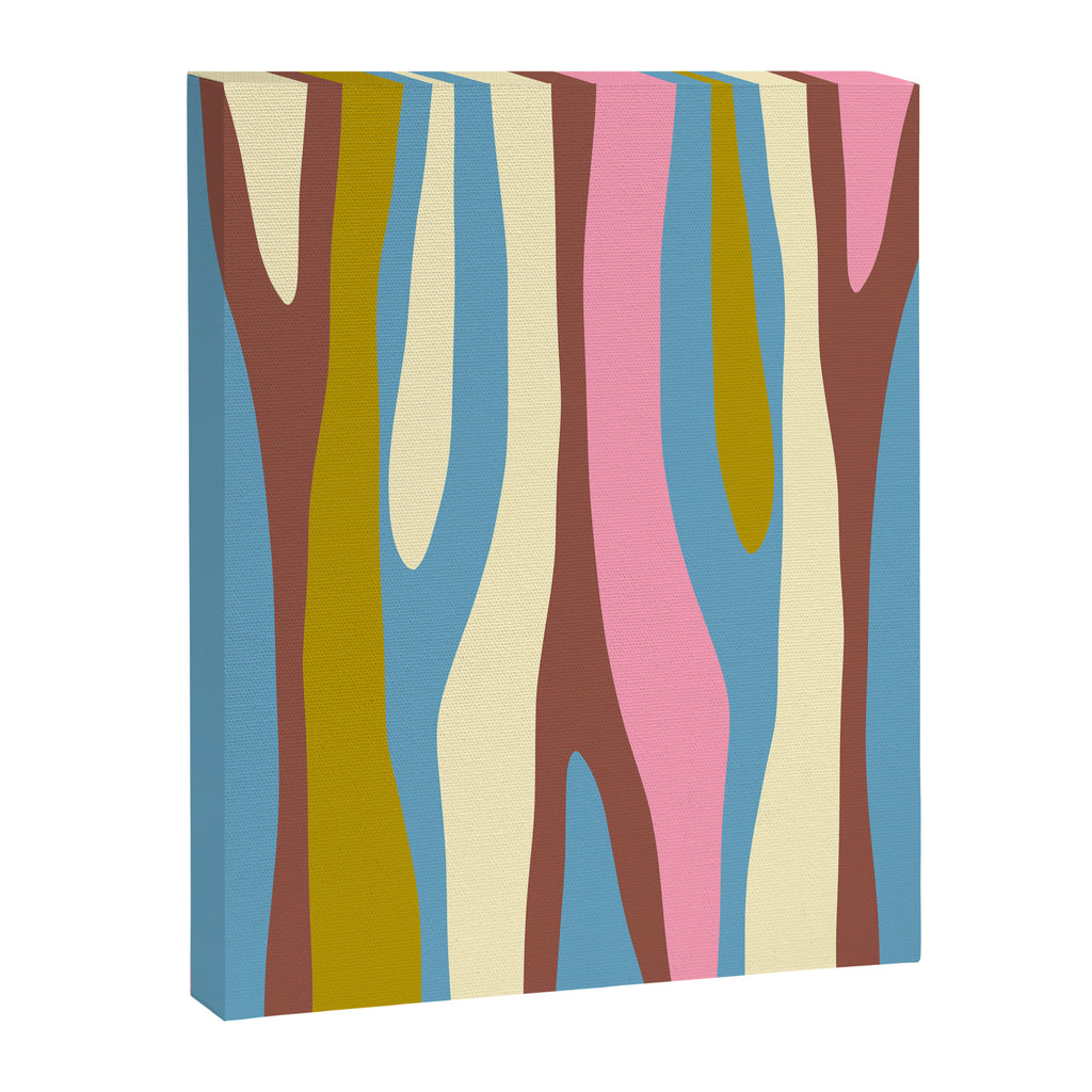 Abstract Eclectic Wild Stripes Pattern in Blue Pink Avocado Brown Canvas Print Gallery Image 8