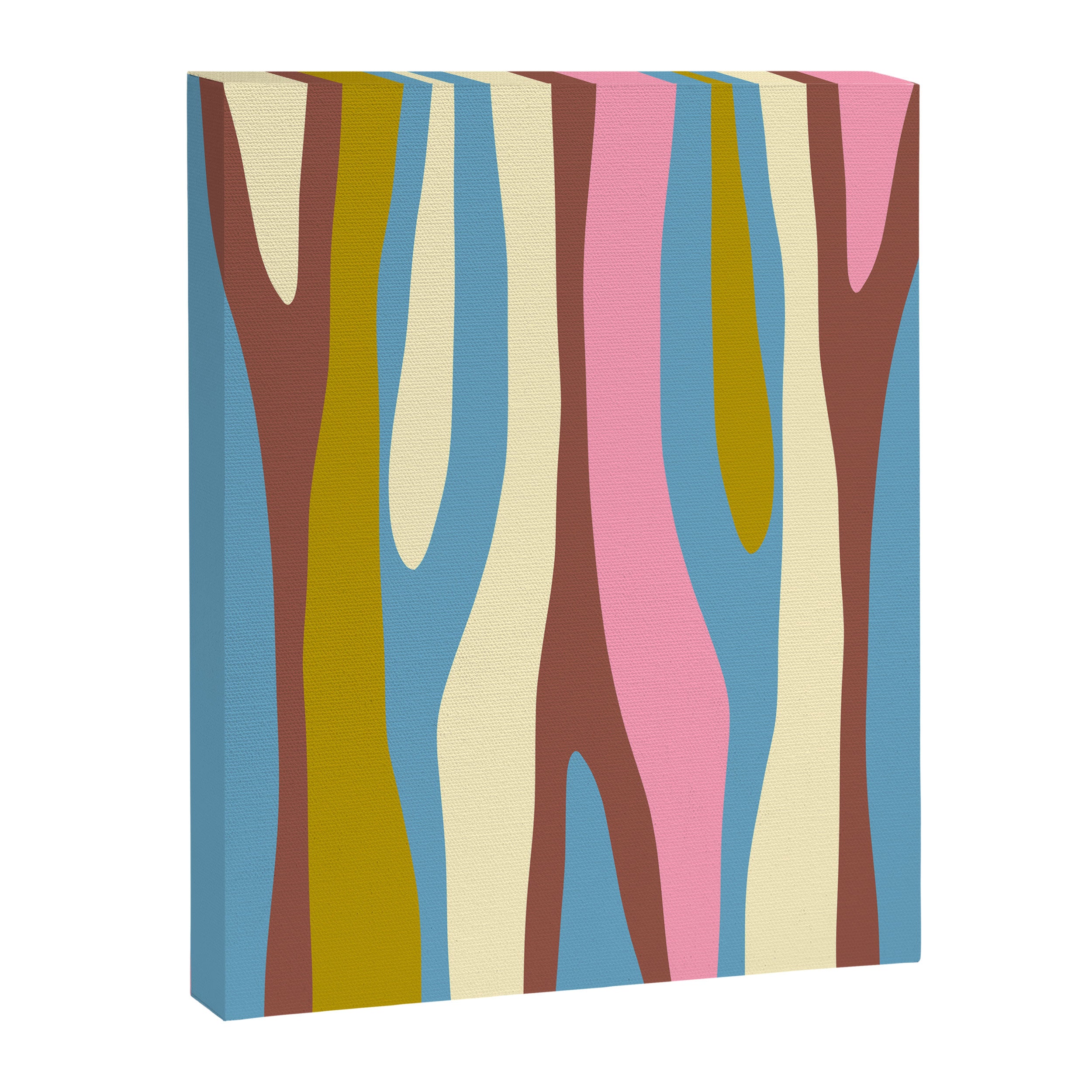 Abstract Eclectic Wild Stripes Pattern in Blue Pink Avocado Brown Canvas Print Gallery Image 8