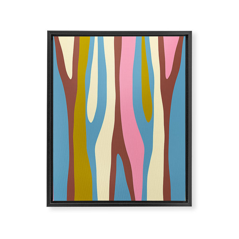 Abstract Eclectic Wild Stripes Pattern in Blue Pink Avocado Brown Framed Canvas Print Gallery Image 8