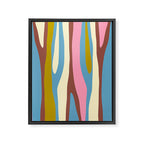 Abstract Eclectic Wild Stripes Pattern in Blue Pink Avocado Brown Framed Canvas Print Gallery Image 8
