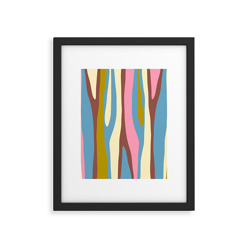 Abstract Eclectic Wild Stripes Pattern in Blue Pink Avocado Brown Framed Art Print Gallery Image 6