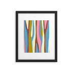 Abstract Eclectic Wild Stripes Pattern in Blue Pink Avocado Brown Framed Art Print Gallery Image 6