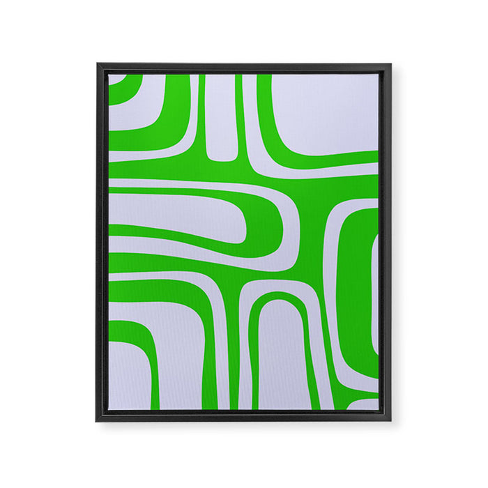 Abstract Lime and Lavender Mid Century Modern Palm Springs Pattern Framed Canvas Print Gallery Image 1